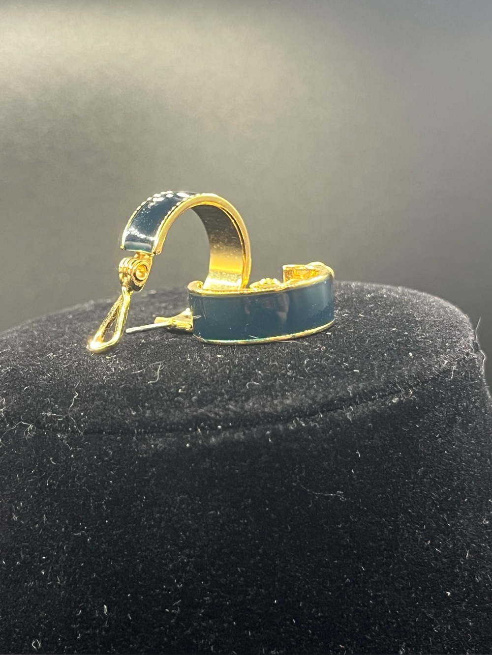 Monet Gold Tone Navy Blue Enamel Pierced Hoop Earrings